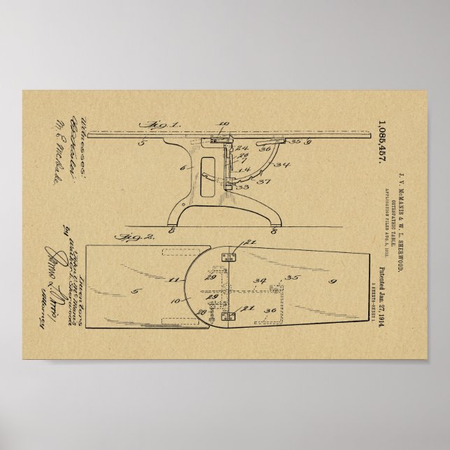 1914 Vintage Osteopathische Tabelle Patentschrift  Poster (Vorne)