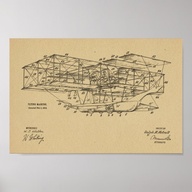 1914 Zeichnend Flugmaschine Poster (Vorne)