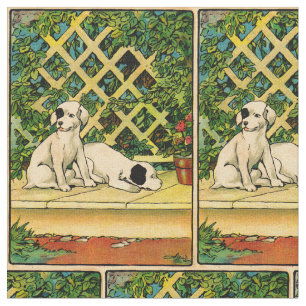 1914 zwei Hunde, die neugierig gedruckt wurden Stoff