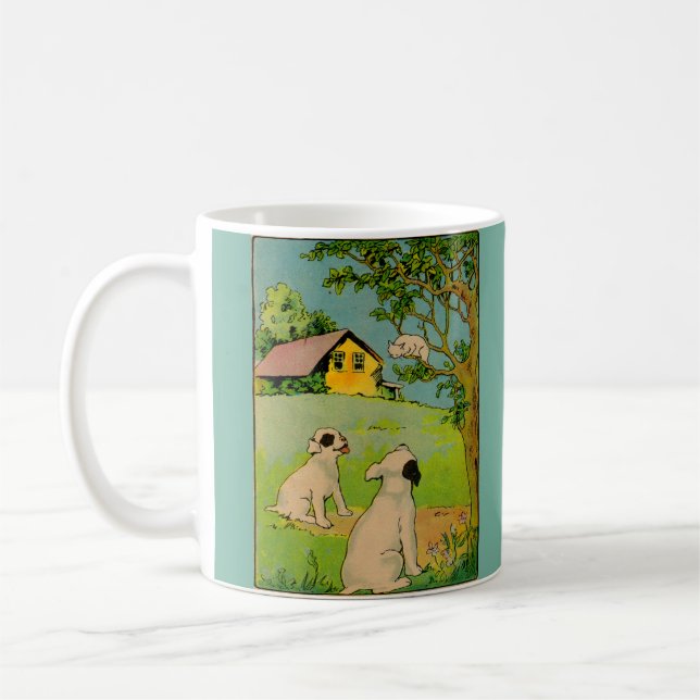 1914 zwei Hunde und eine kleine weiße Katze Kaffeetasse (Links)