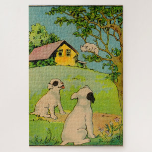 1914 zwei Hunde und eine kleine weiße Katze Puzzle