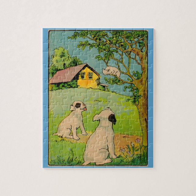 1914 zwei Hunde und eine kleine weiße Katze Puzzle (Vertikal)