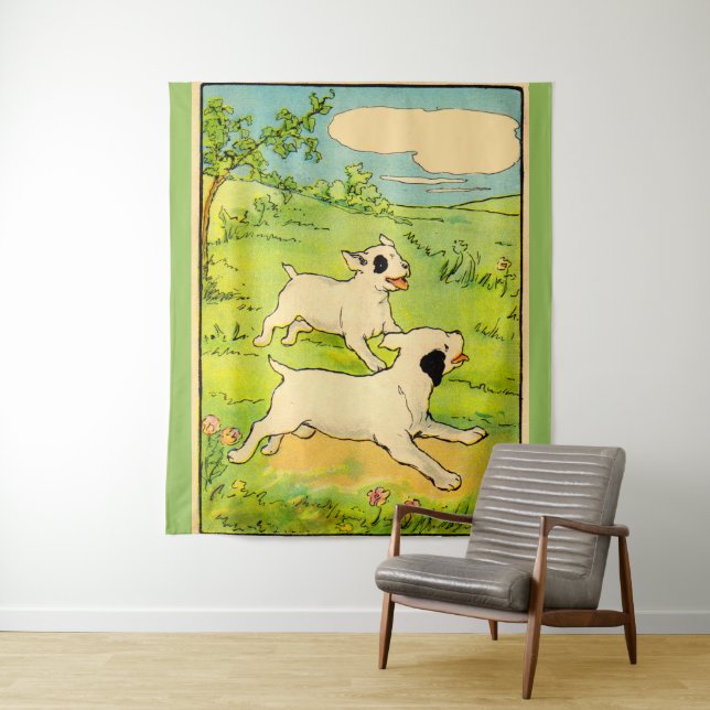1914 zwei laufende Hunde Wandteppich (Beispiel)
