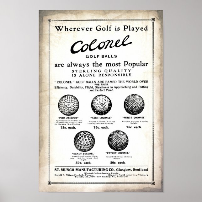 1915 Oberst Golf Balls Werbung Print Poster (Vorne)