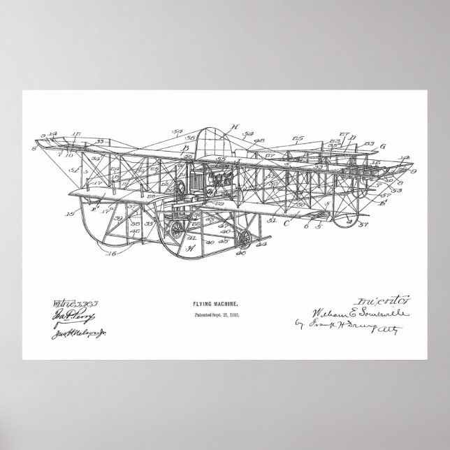 1915 Patent für Flugmaschine Zeichnend Druck Poster (Vorne)