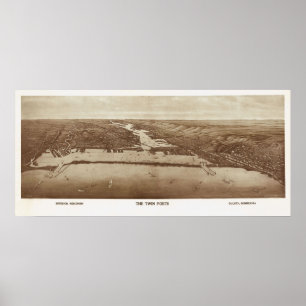 1915 Superior, WI & Duluth, MN Birds Eye View Poster