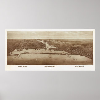 1915 Superior, WI & Duluth, MN Birds Eye View Poster