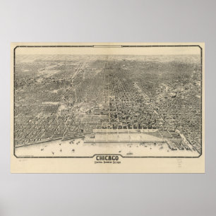 1916 Chicago, IL Birds Eye Panoramablick Karte Poster