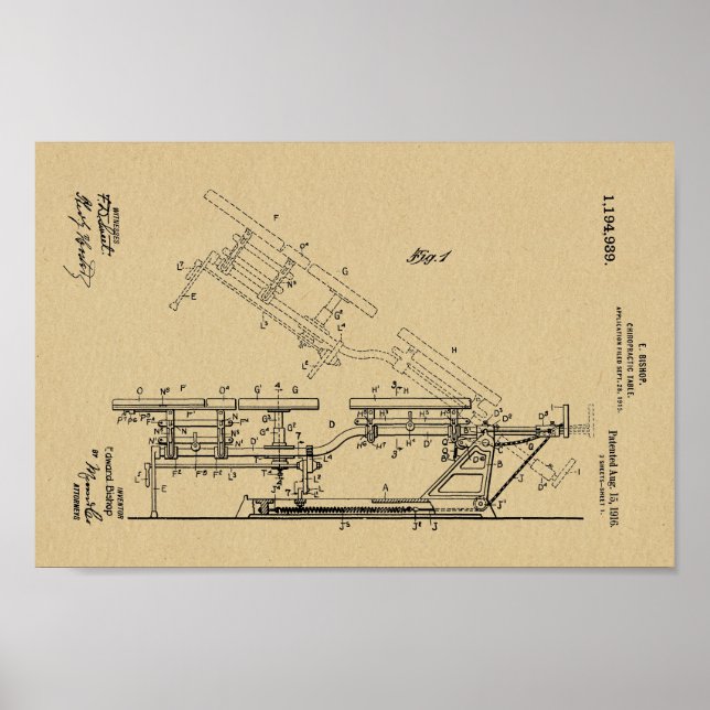 1916 Vintage Chiropraktische Tafelpatente Art Prin Poster (Vorne)
