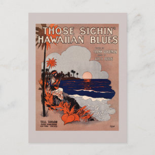 1916 Vintage Hawaii Blues Notenblattcover Postkarte