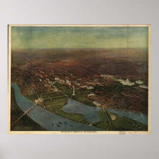 1916 Washington D.C. Birds Eye View Panorama Karte Poster