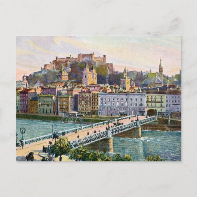 1916 Wasserarelle Salzburg Staat Bridge Postkarte (Vorderseite)