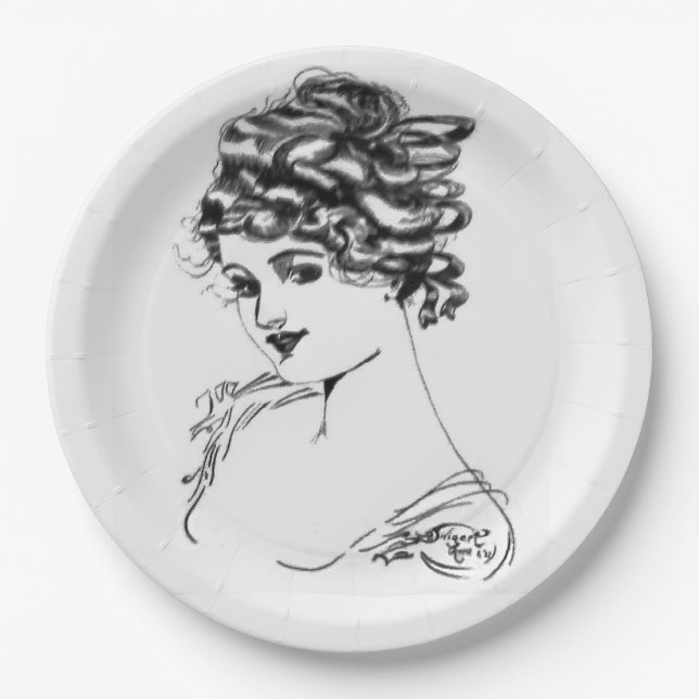 1917 Art Nouveau Ink Zeichnend von meinem Opa Pape Pappteller (Vorderseite)