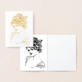 1917 Art Nouveau Lady Gold Foil Note Card Folienkarte