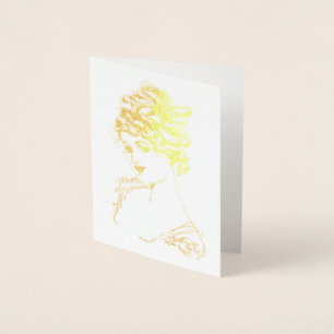 1917 Art Nouveau Lady Gold Foil Note Card Folienkarte