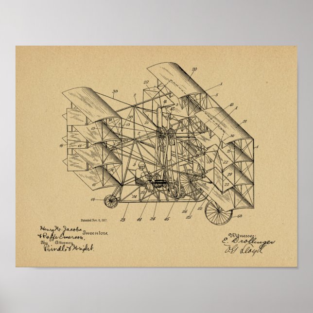 1917 Flugmaschine Flugzeug Patent Art Zeichnend Poster (Vorne)