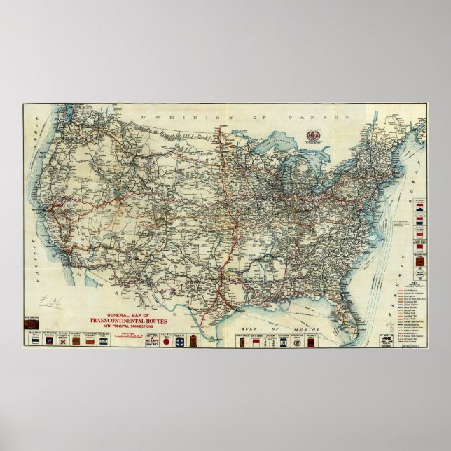 1918 AAA General Map of Transcontinental Routes Poster (Vorne)