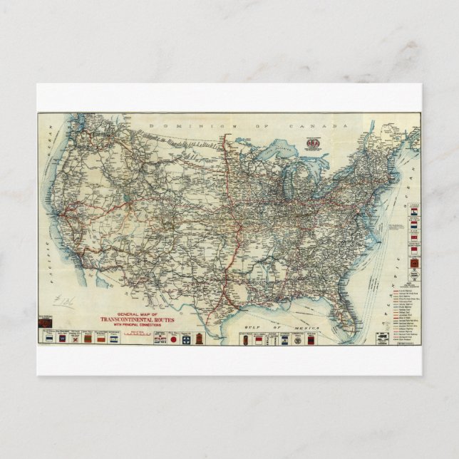1918 AAA General Map of Transcontinental Routes Postkarte (Vorderseite)