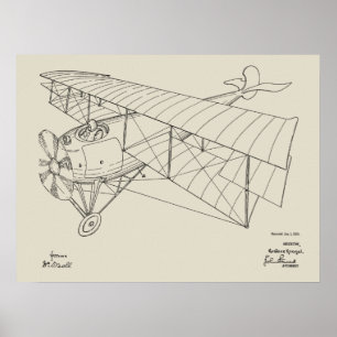 1918 Biplane Flugzeugpatentkunst Zeichnend Druck Poster