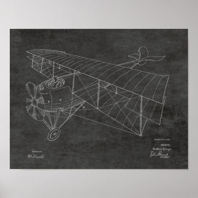 1918 Biplane Flugzeugpatentkunst Zeichnend Druck Poster (Vorne)