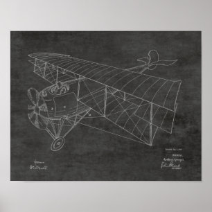 1918 Doppeldecker-Flugzeug-Patent-Kunstzeichnung D Poster