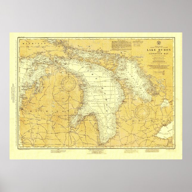 1918 Huron Lake Historic Nautical Chart Poster (Vorne)