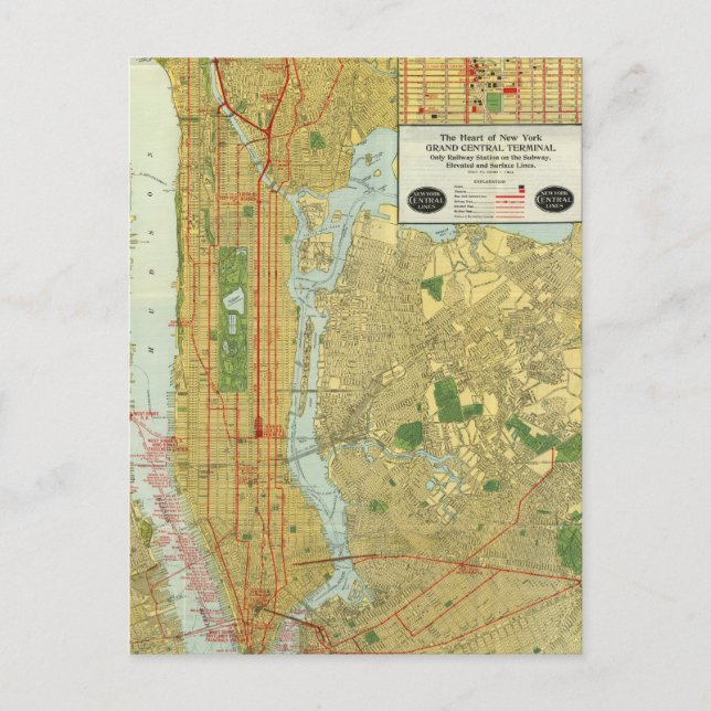 1918 New York Central Railroad Map Postkarte (Vorderseite)