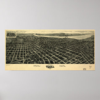 1918 Tulsa, Ok Birds Eye Panoramablick Karte Poster