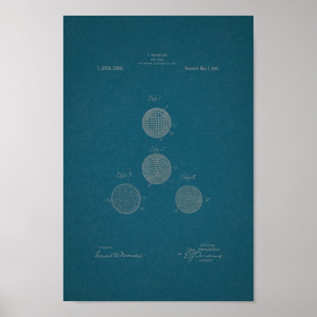 1918 Vintager Golf Ball - Patentschrift Blueprint  Poster (Vorne)