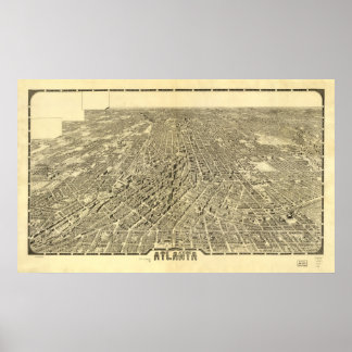 1919 Atlanta, GA Birds Eye Panoramablick Karte Poster