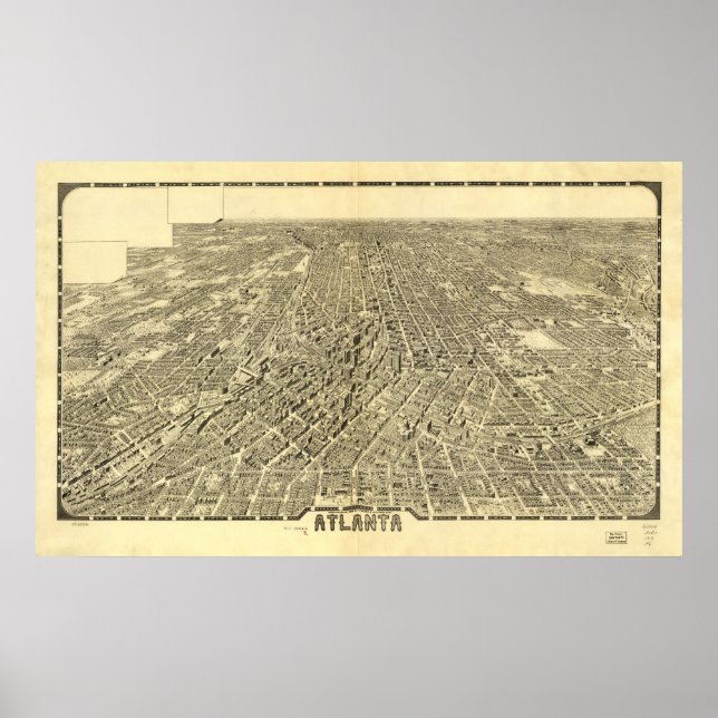 1919 Atlanta, GA Birds Eye Panoramablick Karte Poster (Vorne)