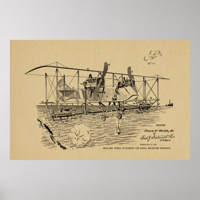 1919 Biplane Bomber Patent Art Zeichnend Print Poster (Vorne)