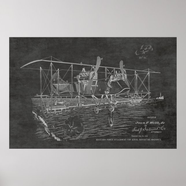 1919 Biplane Bomber Patent Art Zeichnend Print Poster (Vorne)