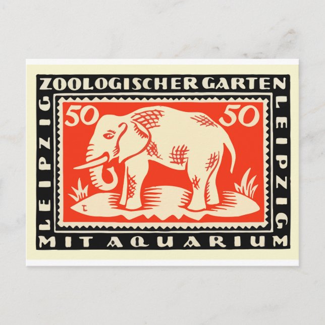 1919 Deutschland Leipzig Zoo Notgeld Banknote Postkarte (Vorderseite)