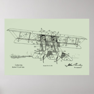 1919 Flugzeug-Biplane-Patent Zeichnend Kunstdruck Poster