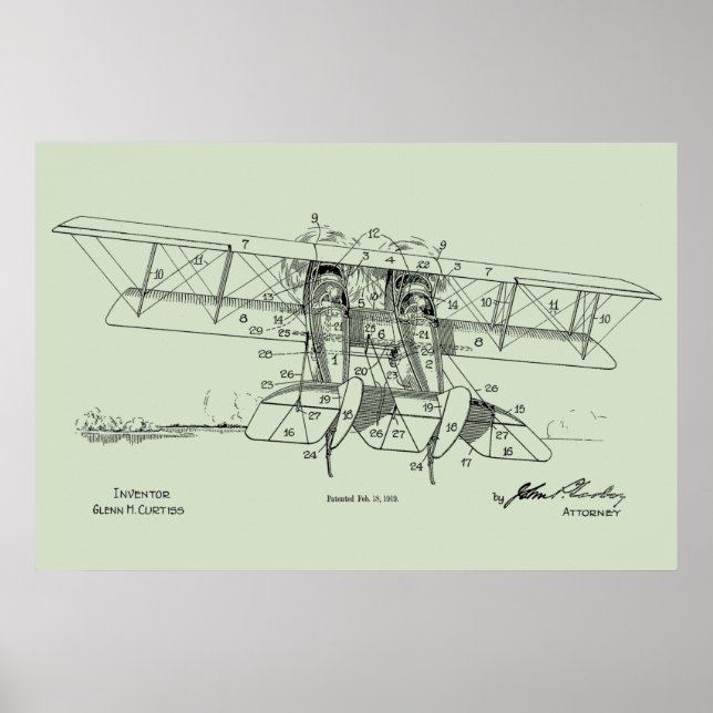 1919 Flugzeug-Biplane-Patent Zeichnend Kunstdruck Poster (Vorne)
