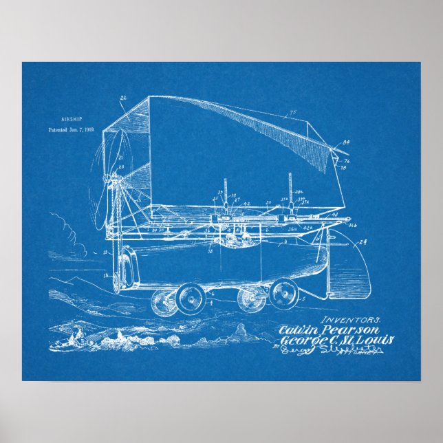 1919 Luftschiff Fliegender Autopatent Kunst Zeichn Poster (Vorne)