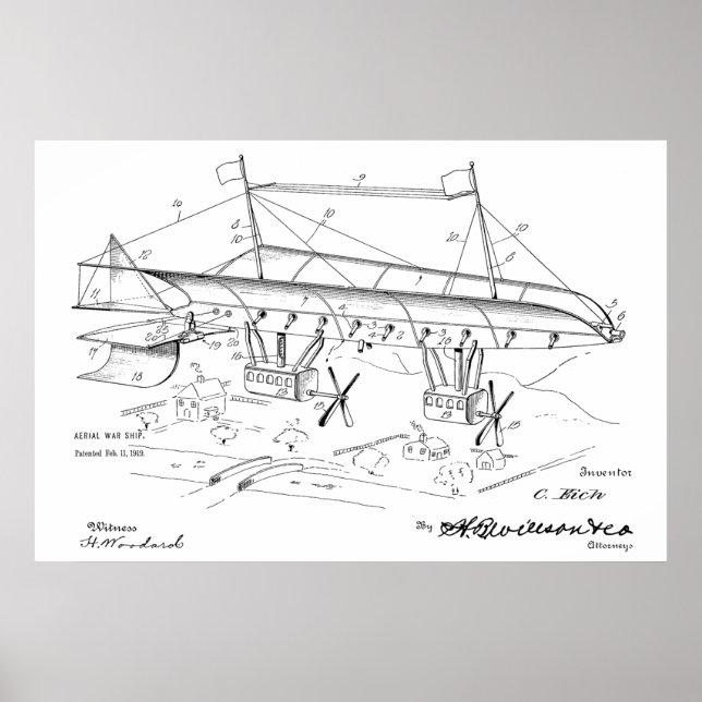 1919 Luftschiff-Flugzeug-Patent Art Zeichnend Prin Poster (Vorne)