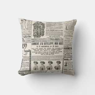 1919 Paris Fashion: Antique Newspaper Page Kissen