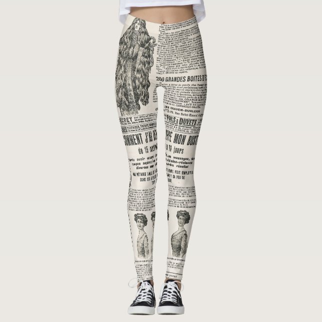 1919 Paris Fashion: Antique Newspaper Page Leggings (Vorderseite)