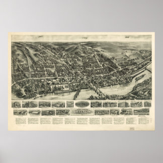1919 Shelton CT Birds Eye Panorama Karte Poster