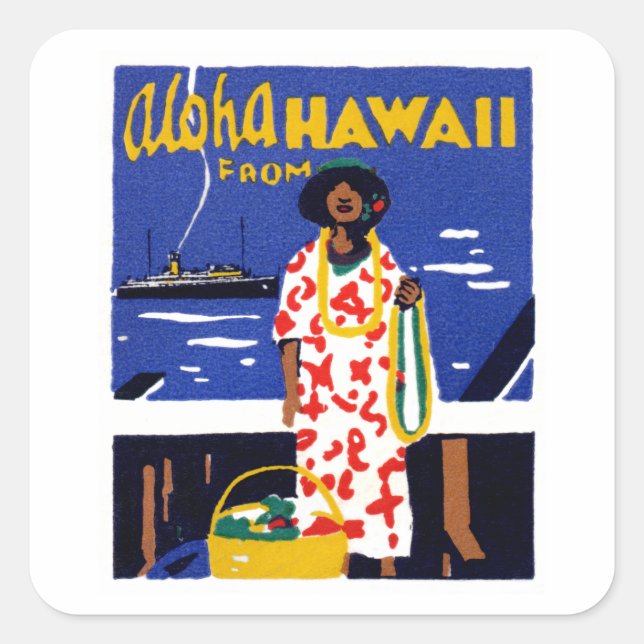 1920 Aloha aus Hawaii Quadratischer Aufkleber (Vorderseite)