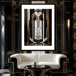 1920 Art Deco Geometric gold Frame Schwarz-weiß Poster