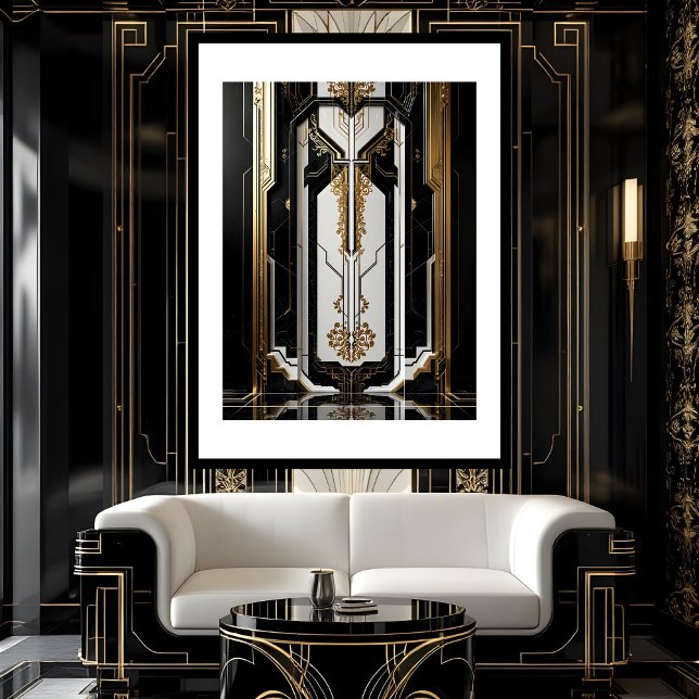 1920 Art Deco Geometric gold Frame Schwarz-weiß Poster (Von Creator hochgeladen)