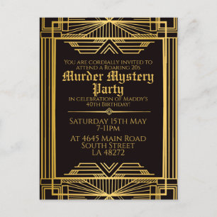 1920 Art Deco Mord Mystery Geburtstagsparty-Einlad Feiertagspostkarte