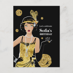 1920 Flapper-Girl-Einladung, Gatsby Geburtstag Einladungspostkarte