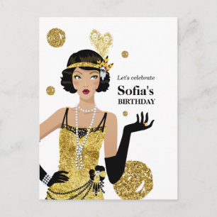 1920 Flapper Girl Einladung, Geburtstag Gatsby Einladungspostkarte