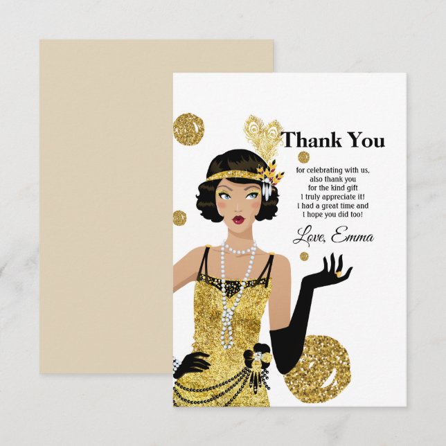 1920 Flapper Girl Gatsby , Art Deco Einladung (Vorne/Hinten)