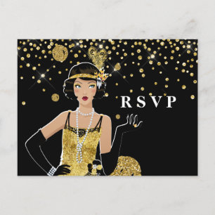 1920 Flapper Girl Gatsby RSVP Einladungs-Postkarte Einladungspostkarte