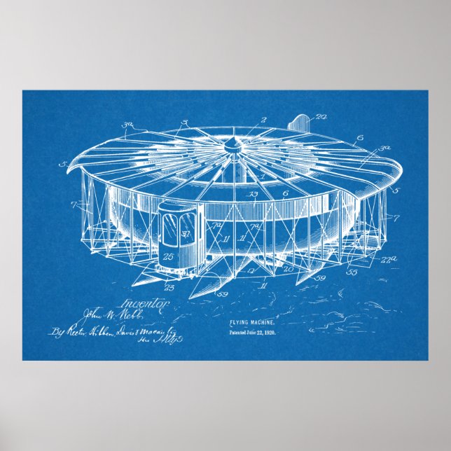 1920 Flugmaschine Flugzeug Patent Art Zeichnend Poster (Vorne)